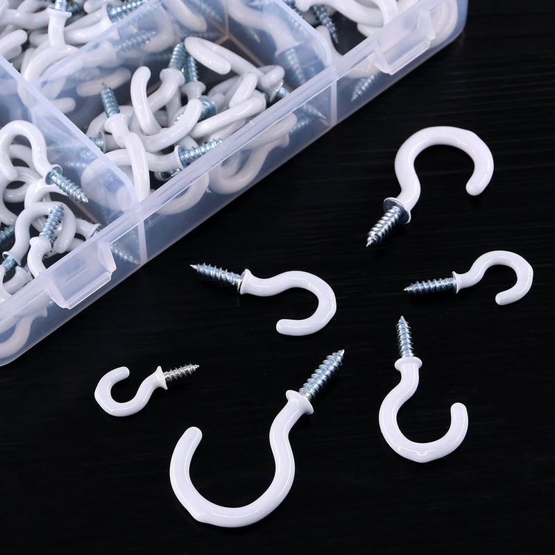 [Australia - AusPower] - Swpeet 100Pcs White 6 Sizes Cup Hooks Assortment Kit, Vinyl Coated Ceiling Cup Hooks Screw Hooks Mug Hooks Holder for Home, Office and Workplace - 1/2", 5/8",3/4",7/8",1'',1-1/4" (White) 