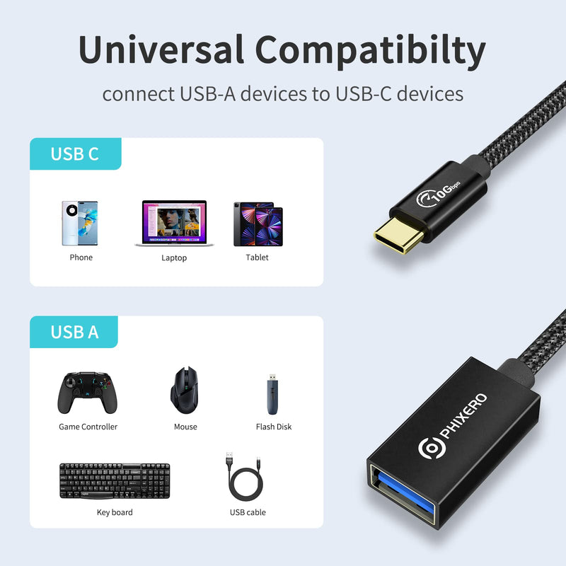 [Australia - AusPower] - [10Gbps] USB C to USB 3.1 Gen 2 Adapter 1 FT, PHIXERO USB-C Male to USB-A Female, USB Type C to USB OTG Cable, Thunderbolt3 to USB Adapter Compatible with MacBook Pro/Air, iPad Pro, Samsung Galaxy 1FT 