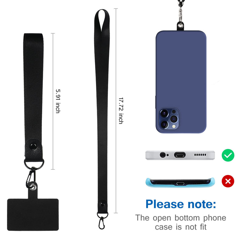 [Australia - AusPower] - 6 Pieces Phone Lanyards Phone Wrist Straps Universal Crossbody Lanyards Cell Phone Wristlets Adjustable Neck Straps Wrist Tether Key Chain Holder with 6 Pads for Phone Case Fit Most Smartphones, Black 