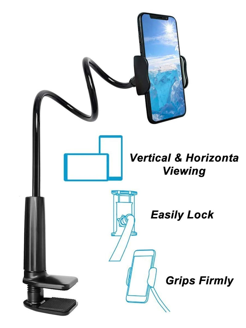 [Australia - AusPower] - Gooseneck Bed Phone Holder Mount, Eaxxfly Flexible Long Arm Clip Clamp for Desk, Bendy Lazy Bracket Bedside Stand, for iPhone 11 Pro Xs Max XR X 8 7 6 Plus Samsung S20 S10 S9 S8 Plus GPS 
