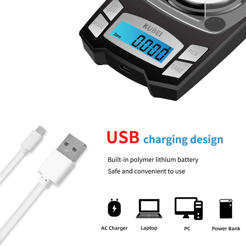 [Australia - AusPower] - KUBEI USB Rechargeable Digital Milligrams Scale 50g x 0.001g, High Precision Jewelry Scale, Reloading Professional Mini Digital Pocket Scale, Portable Electronic Scale Weight Grams and Oz 