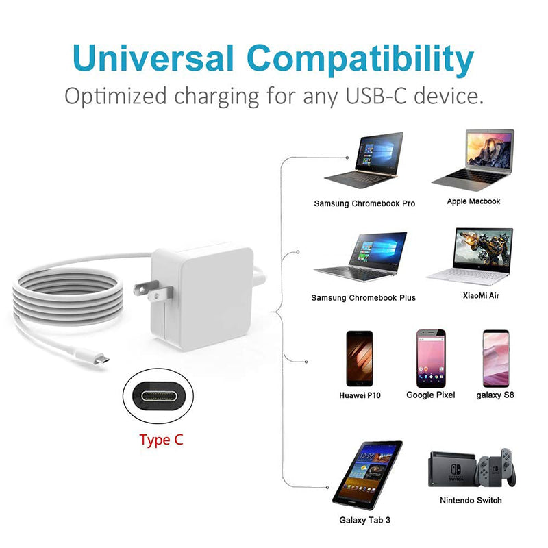 [Australia - AusPower] - Slim USB C Charger Fit for Google Pixelbook,Go, Pixel Slate Type-C Laptop Power Supply Adapter Cord 