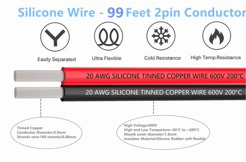 [Australia - AusPower] - TUOFENG 20awg Silicone Electrical wire 200 feet Reel [Black 100 ft Red 100 ft] 2 Conductor Parallel Wire 20 Gauge Flexible Stranded Tinned Copper Wire 2PIN-20AWG-200FT 