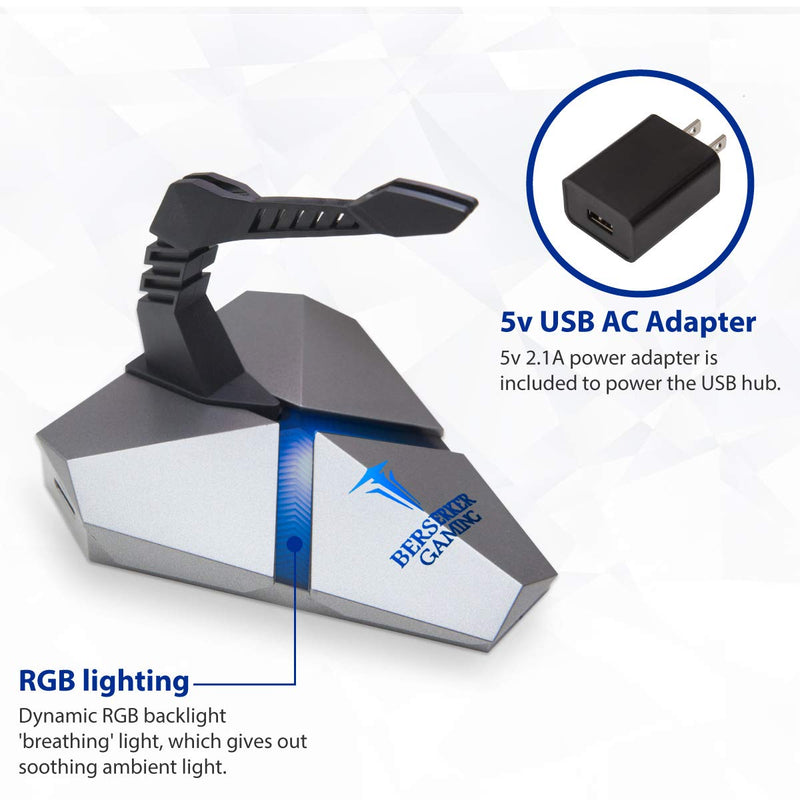 [Australia - AusPower] - LOKI Gaming Mouse Bungee Stand - RGB LED Lights - 4 Port USB 3.0 Hub with Active Power - Micro SD Card Reader Slot - PC; Mac; Linux 