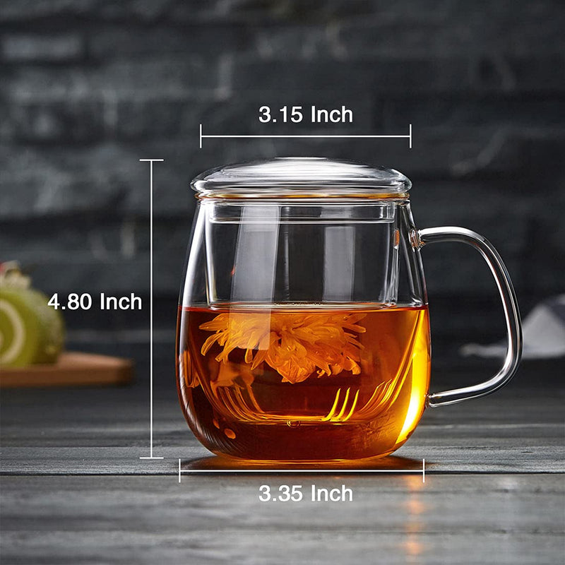[Australia - AusPower] - DOPUDO PAVILION Glass Tea Cup with Infuser and Lid, 17.6oz/ 520ml Borosilicate Glass Large Tea Mug with Infuser, Clear Teacup for Loose Leaf Tea, Blooming Tea, Tea Bag 