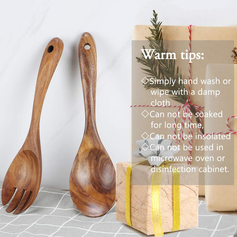 [Australia - AusPower] - Kalinco Wooden Acacia Salad Servers with Salad Spoon and Fork Set Cooking Utensils for Kitchen (Natural Handmade Cookware) (salad servers) 