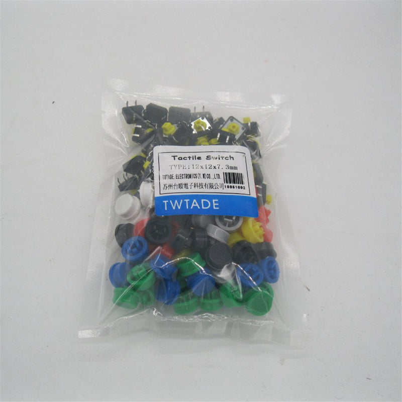 [Australia - AusPower] - TWTADE/70pcs 4 Pin Tact Tactile Push Button Switch Momentary 12x12x7.3mm with Multicolored Switch Cap (Each Color 10pcs) 