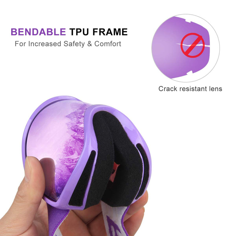 [Australia - AusPower] - findway Kids Ski Goggles, Kids Snowboard Goggles for Boys Girls Toddler Age 3-10 1-purple Frame Purple Lens(vlt 28%) 
