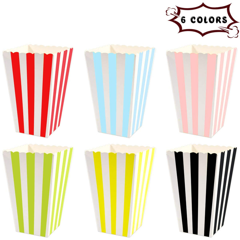 [Australia - AusPower] - Colorful Striped Popcorn Boxes Popcorn Bags Buckets Cardboard Container for Carnival Party Movie Night Supplies 24Pcs 