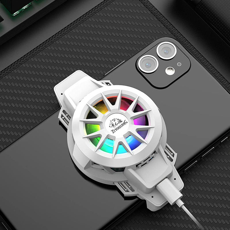 [Australia - AusPower] - Saycker Mobile Phone Cooler, 3 Seconds Cooling Semiconductor Heatsink Phone Radiator with Fan RGB Light for Gaming Lives Watch Videos(White) White 