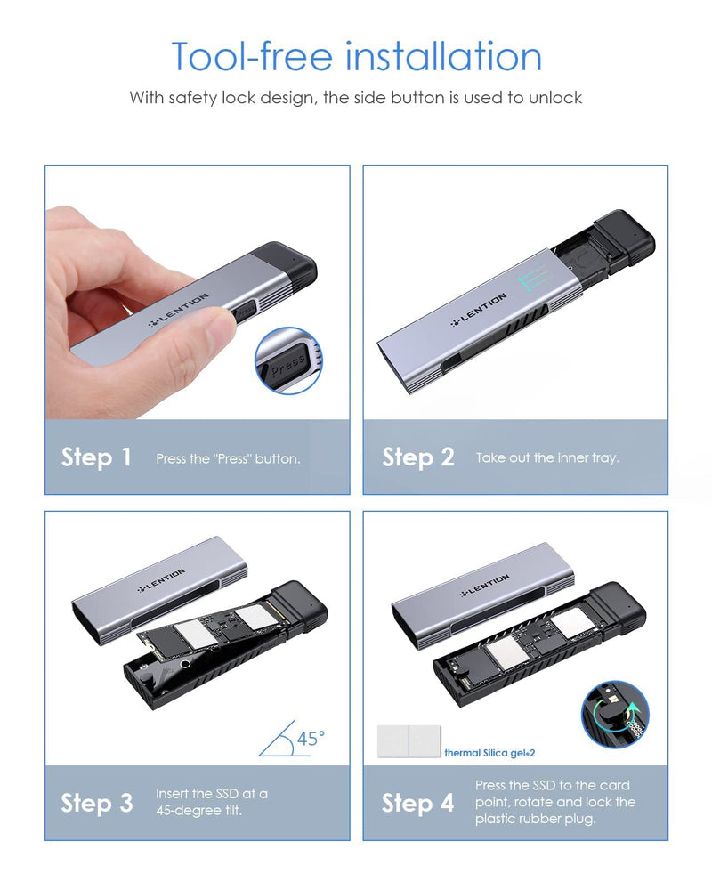 [Australia - AusPower] - LENTION USB C to NVMe & SATA M.2 SSD Enclosure, USB 3.1 Gen 2 M Key & B&M Key Hard Drive Adapter, Supports UASP for SSD Size 2280/2260/2242/2230, Compatible Mac OS, Windows, More (CB-C9E, Space Gray) 