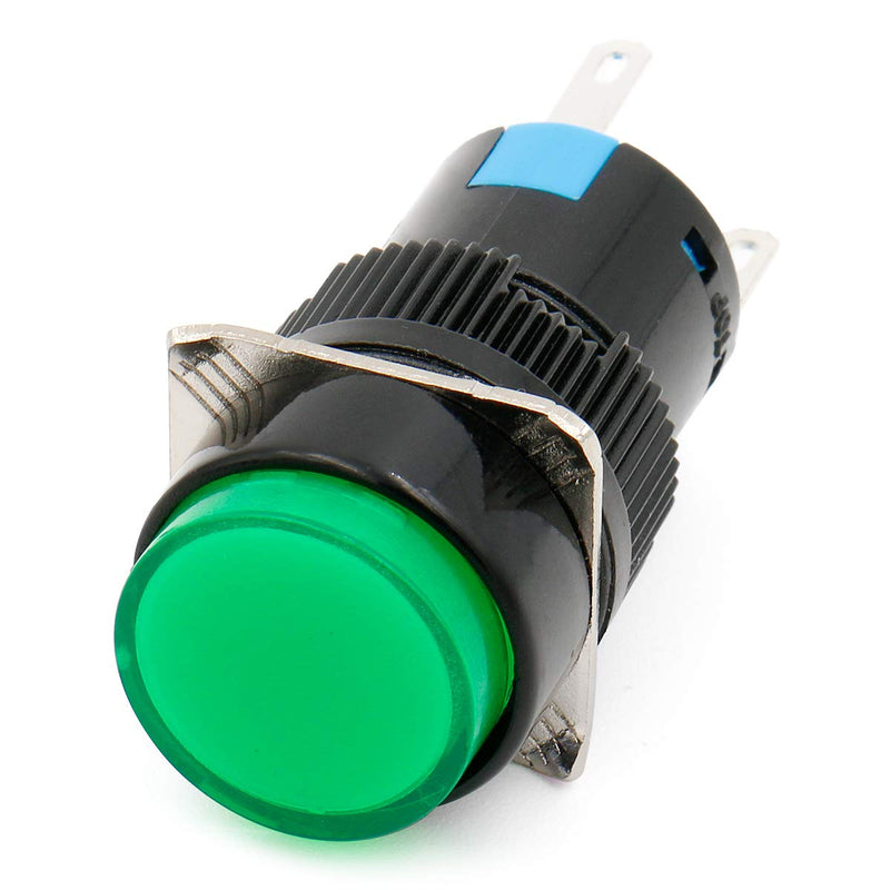 [Australia - AusPower] - Baomain 16mm Push Button Switch Latching Round Cap LED Lamp Red Yellow Orange Blue Green Light DC 24V SPDT 5 Pin 5 Pack 