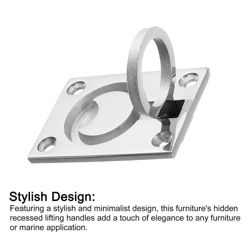 [Australia - AusPower] - uxcell Flush Ring Pull Handle, 1Pcs 63 x 44 mm - 316 Stainless Steel Square Recessed Door Pull with Screw, Hidden Door Latch for Marine Yacht Hatch Furniture 1 