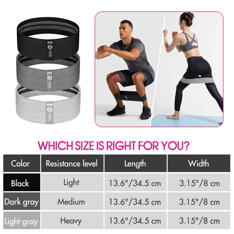 [Australia - AusPower] - Te-Rich Resistance Bands for Legs and Butt, Fabric Workout Loop Bands, Set of 3 