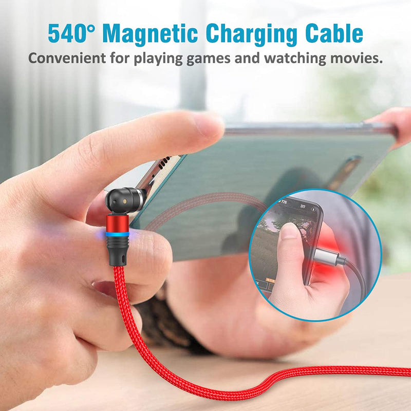 [Australia - AusPower] - 540° Rotation Magnetic Charging Cable[7-Pack, 1.6ft/3.3ft/3.3ft/6.6ft/6.6ft/10ft/10ft], FACROO Magnetic Cable, 3 in 1 Nylon Braided Magnetic Phone Charger Compatible with Micro USB and Type C - Red 
