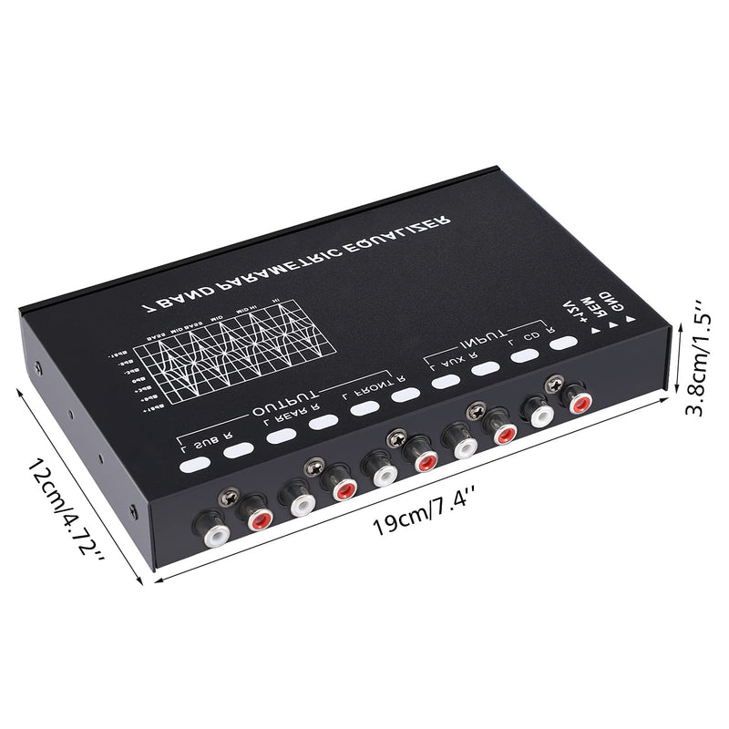 [Australia - AusPower] - Facmogu 7-Band Car Audio Equalizer, Adjustable 7 Bands EQ Car Amplifier Graphic Equalizer with CD/AUX Input Select Switch, Front/Rear + Sub Output, for Boat RV RTV Motorcycle Car Stereo Tone Control 