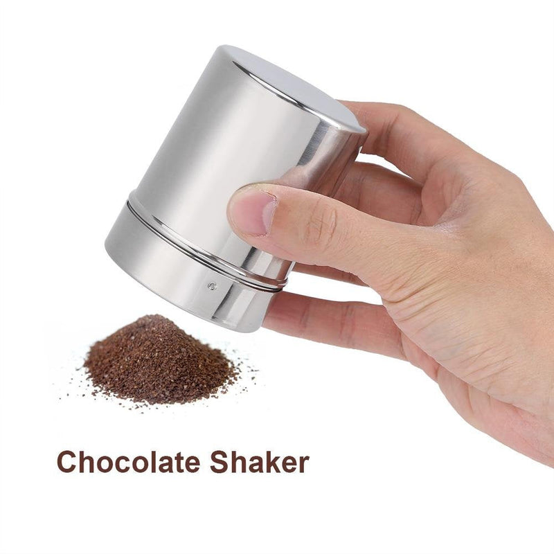 [Australia - AusPower] - Stainless Steel Chocolate Shaker Icing Sugar Powder Cocoa Flour Coffee Sifter Dredge Duster Seasoning Cooking Tools Fine Mesh with 16pcs Coffee Stencils Cappuccino Latte Art(Coffee Shaker) Coffee Shaker 