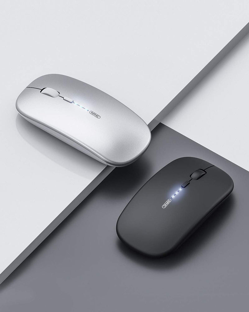 [Australia - AusPower] - INPHIC Wireless Mouse for Laptop, 2.4G Slim Mouse 700mAh Rechargeable, Noiseless Computer Mouse with USB Receiver, 3 Adjustable DPI Optical Cordless Mouse for MacBook, Chromebook, PC, Laptop-Black black 