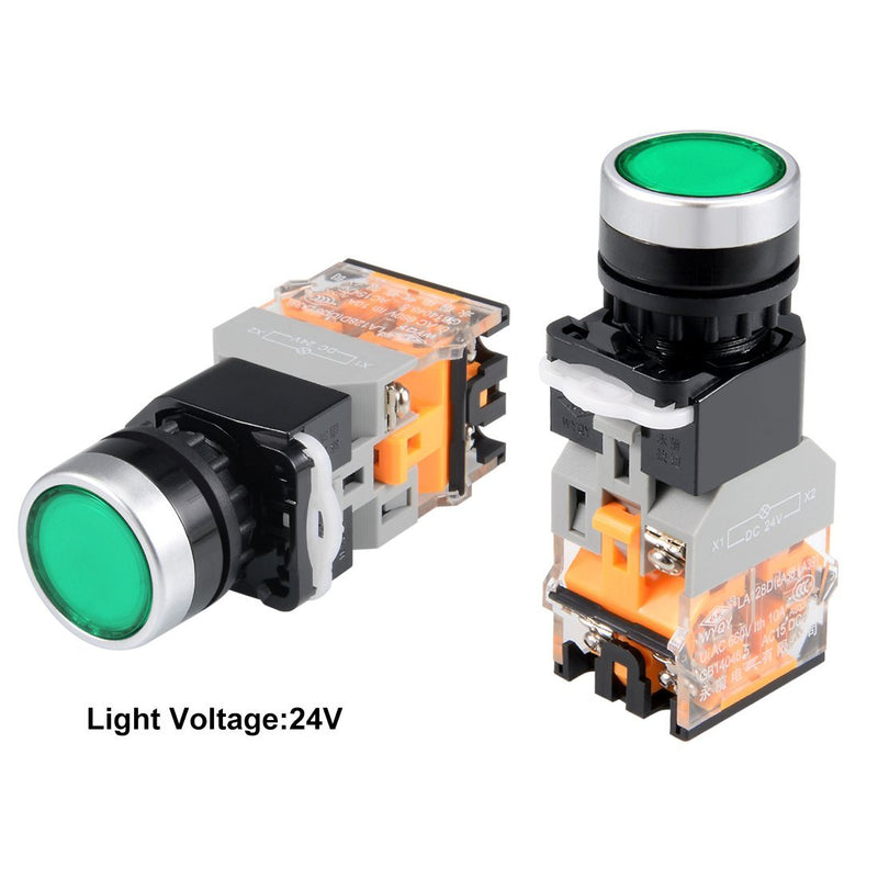 [Australia - AusPower] - uxcell 22mm Momentary Push Button Switch Green Round Button DPST 1 No 1 NC Light 24V 