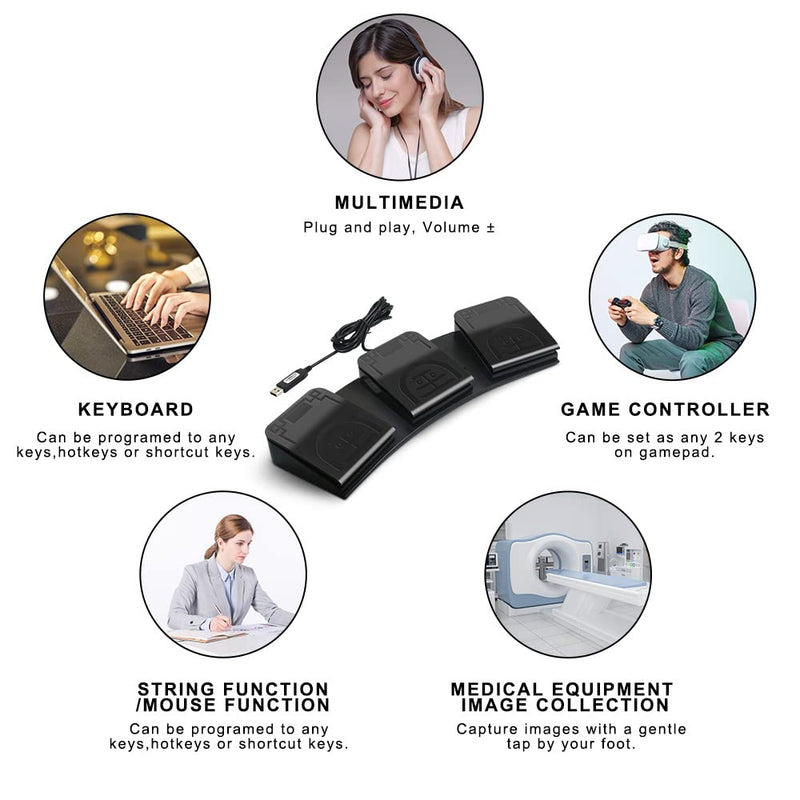 [Australia - AusPower] - PCsensor USB Foot Pedal PC Triple Foot Switch Programmable Computer Keyboard Shortcut Key Customized Combination Key One Key Move for Video Game Office Equipment Control HID (Photoelectric) Photoelectric Switch 