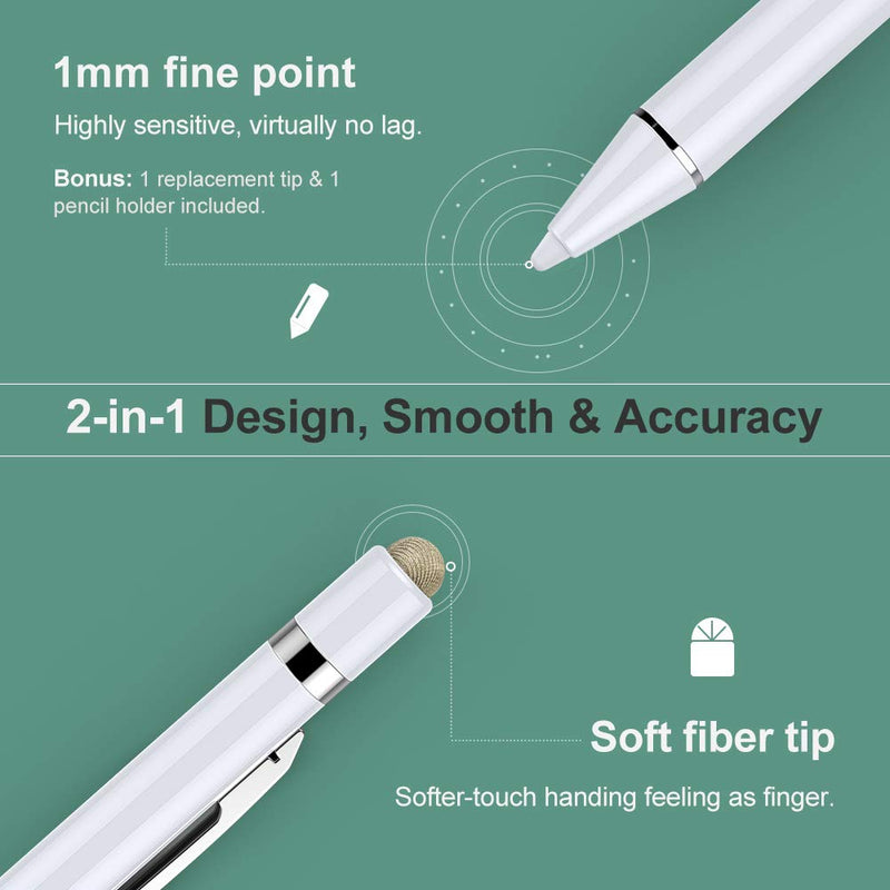 [Australia - AusPower] - MoKo Stylus Pen with Palm Rejection 2 in 1 Rechargeable Pencil fit Apple 2021 iPad Mini 6th Generation, iPad 8th/9th Gen 2021 iPad Pro 11/12.9 Inch (2018-2021),iPad Air 4th, iPad 6/7th - White 