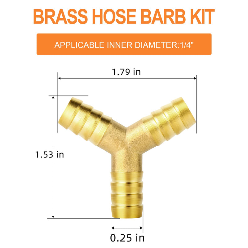 [Australia - AusPower] - GASHER 10Pcs 1/4 Inch Brass Hose Barb, 3-Way Y-Shaped Hose Fitting Intersection/ Lquid /Fuel/Air 1/4" Barb 10 