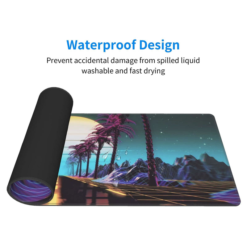 [Australia - AusPower] - Retrowave Synthwave Large Gaming Mouse Pad XL Desk Mat Long Extended Mousepad Nonslip Rubber Base Stitched Edges Office Desktop Decor Mice Pads 31.5'' X 11.8'' 