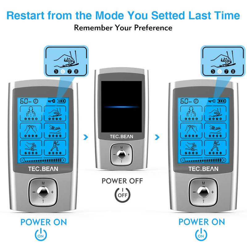 [Australia - AusPower] - TEC.BEAN 24 Modes TENS Unit Muscle Stimulator, Rechargeable TENS Machine with 8 Electrode Pads (American Gel), Electric Pulse Massager for Pain Relief Therapy 