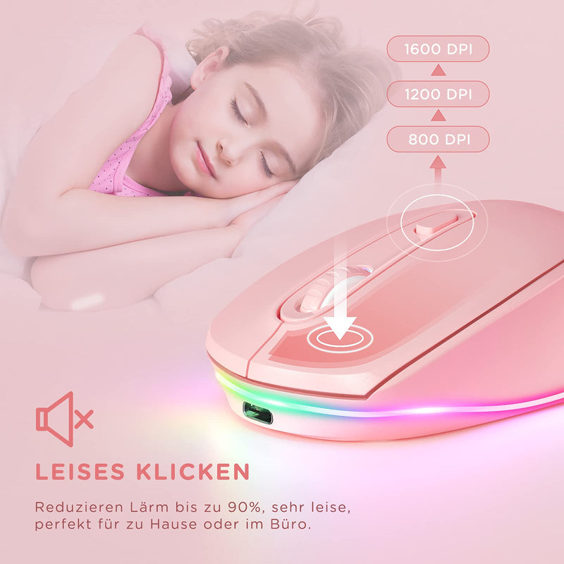 [Australia - AusPower] - seenda Wireless Mouse, Rechargeable Light Up Mouse for Laptop, Small Cordless Mice with Quiet Click LED Rainbow Lights for PC Computer Kids Chromebook Windows Mac,Hot Pink Hot Pink Mouse for Laptop 