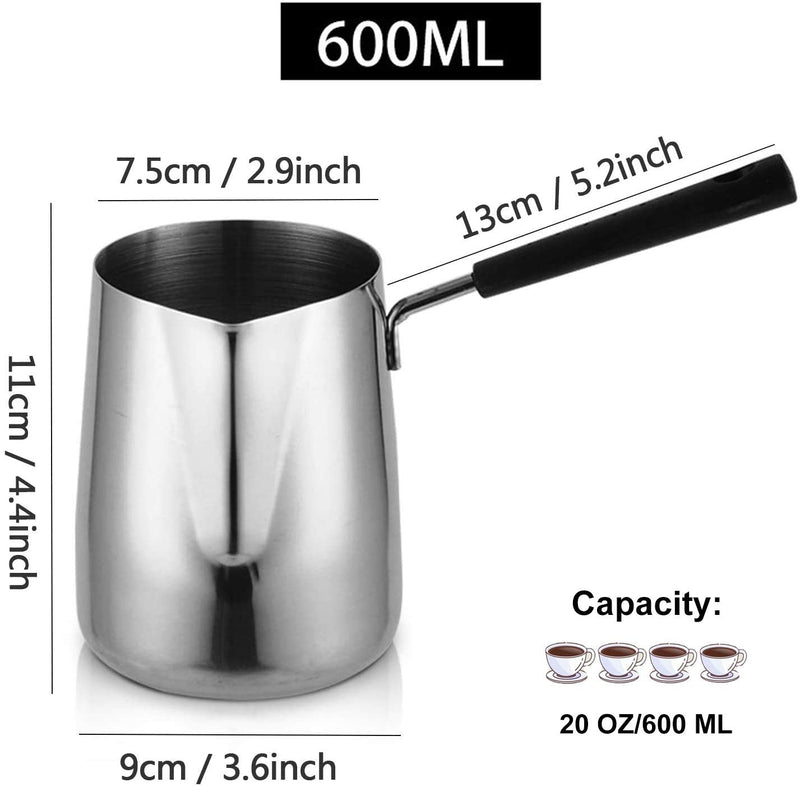 [Australia - AusPower] - Turkish Coffee Pot, Stainless Steel Milk and Coffee Warmer, Ibrik Cezve Arabic Briki Coffee Pot, Chocolate and Butter Melting Pot with Heat Resistant Handle, 20 OZ, 600 ML 