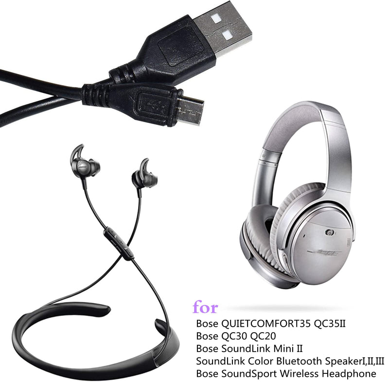 [Australia - AusPower] - Auhsuxo QC35 Replacement Charger Cable Cord Compatible for Bose QUIETCOMFORT35 QC35II QC25 QC20 SoundLink II Over-Ear Wireless Headphones (Black) 