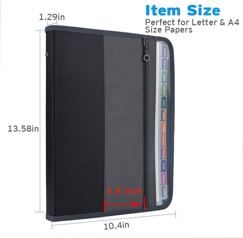 [Australia - AusPower] - Sooez 13 Pocket Expanding File Folder with Sticky Labels, Accordion File Folder Document Organizer Expanding Zip File Folder with Zipper Closure，Letter A4 Paper Document Accordion Folder, Black 