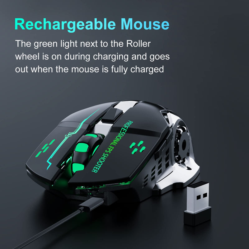 [Australia - AusPower] - QELIROKY QV13 New 2.4G Wireless Rechargeable Gaming Mouse Silent Click with 6 Buttons, 3 Adjustable Levels DPI , Colorful LED Lights for Laptop, iPad, MacOS, PC, Windows, Android (Black) 