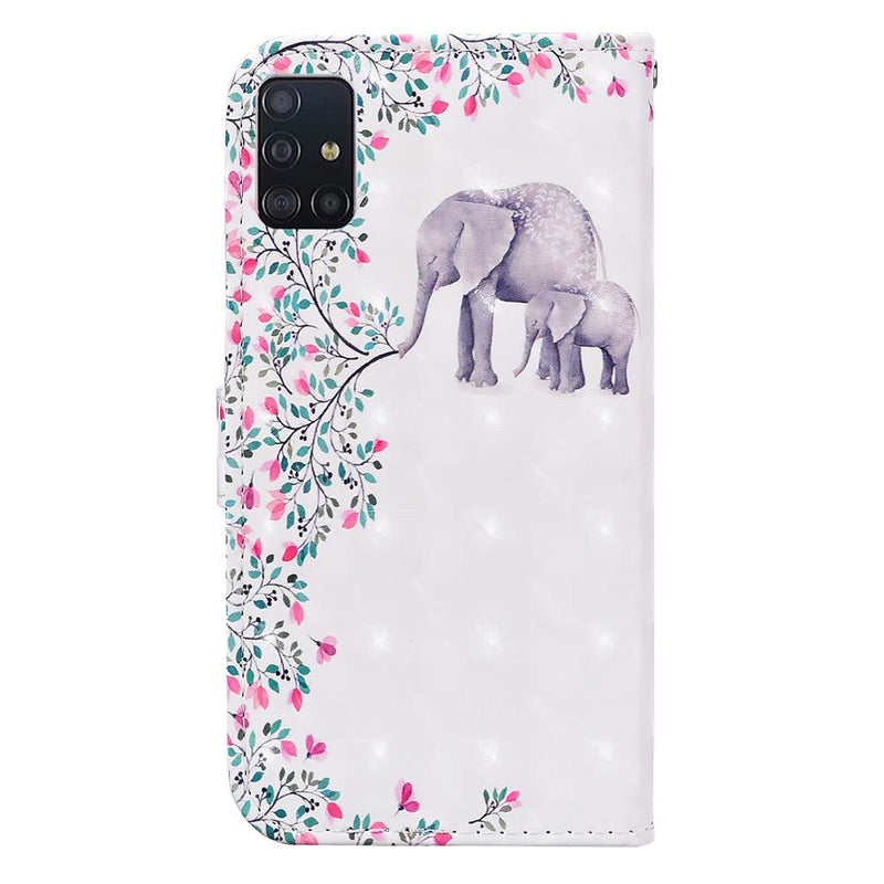 [Australia - AusPower] - QIVSTAR Case Compatible for Samsung Galaxy A51 4G 3D Design Soft PU Leather case Magnetic Wallet Full Body Protective Case with Stand Flip Folio Case for Samsung Galaxy A51 4G Flower Elephant CY2 CY2-1: Flower Elephant 