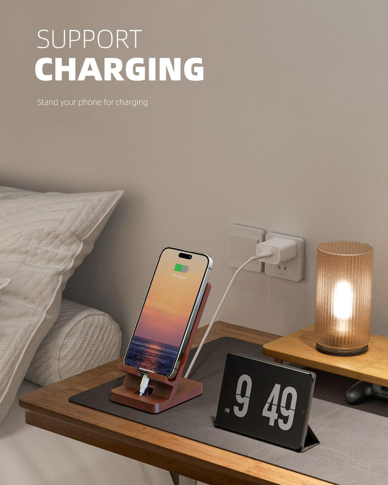 [Australia - AusPower] - T TARANTO Wood Cell Phone Stand, Phone Holder for Desk, Tablet Display Stand for iPad, Compatible with All Mobile Phones, Wooden Office Desk Accessories Brown 