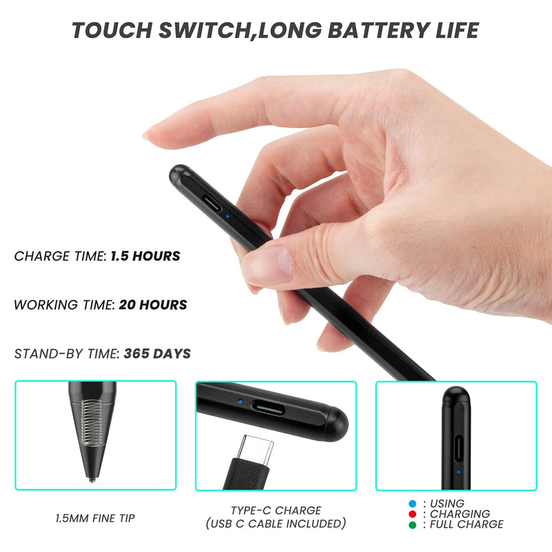 [Australia - AusPower] - Active Stylus Pen for Lenovo C940, Touch-Control and Type-C Rechargeable Digital Pen for Lenovo Yoga C940,Good at Sketching and Note-Taking on Yoga C940 Black Drawing Stylus 