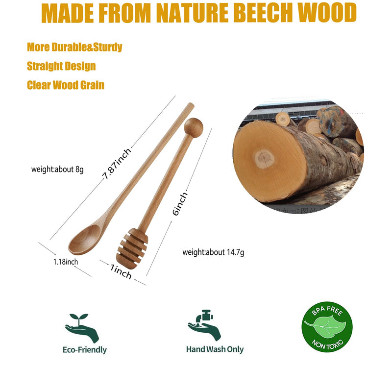 [Australia - AusPower] - 2pcs 6inch Honey Dipper Stick,2pcs 7.87inch Long Handle Coffee Stirring Spoons,Beech Wooden Honey Jar Spoons Stirrer,Dessert Iced Tea Cocktail Mixing Spoons for Home Kitchen,Wedding Party Favors 4 