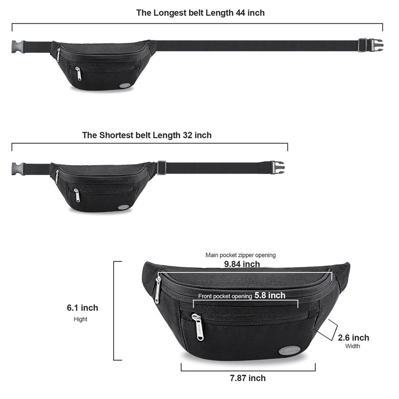 [Australia - AusPower] - Entchin Fanny Pack for Hiking, Running and Travel Black 