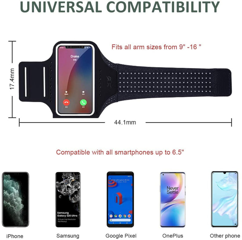 [Australia - AusPower] - MILPROX Cell Phone Armband, Universal Waterproof Phone Arm Holder with Adjustable Elastic Band & Card Holder Fits for All Phones up to 6.5 Inches (iPhone, Samsung, LG, Pixel) for Gym, Hiking - Black 