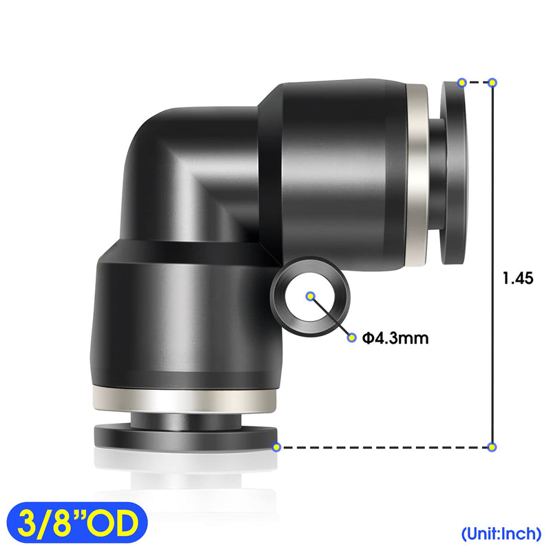 [Australia - AusPower] - TAILONZ PNEUMATIC Black Elbow 3/8 inch Tube OD Push to Connect Tube Fittings Push Lock PV-3/8 (Pack of 10) 3/8"OD 