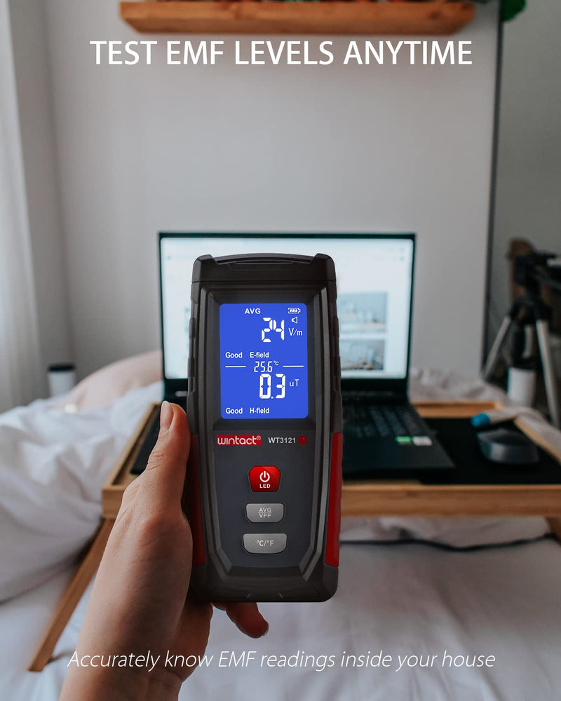 [Australia - AusPower] - Wintact EMF Meter, Smart Digital Electromagnetic Fields Radiation Detector Meter, Rechargeable, Handheld Portable with Temperature, LCD Back-Light, Sound-Light Alarm for Home Paranormal Ghost Hunting 