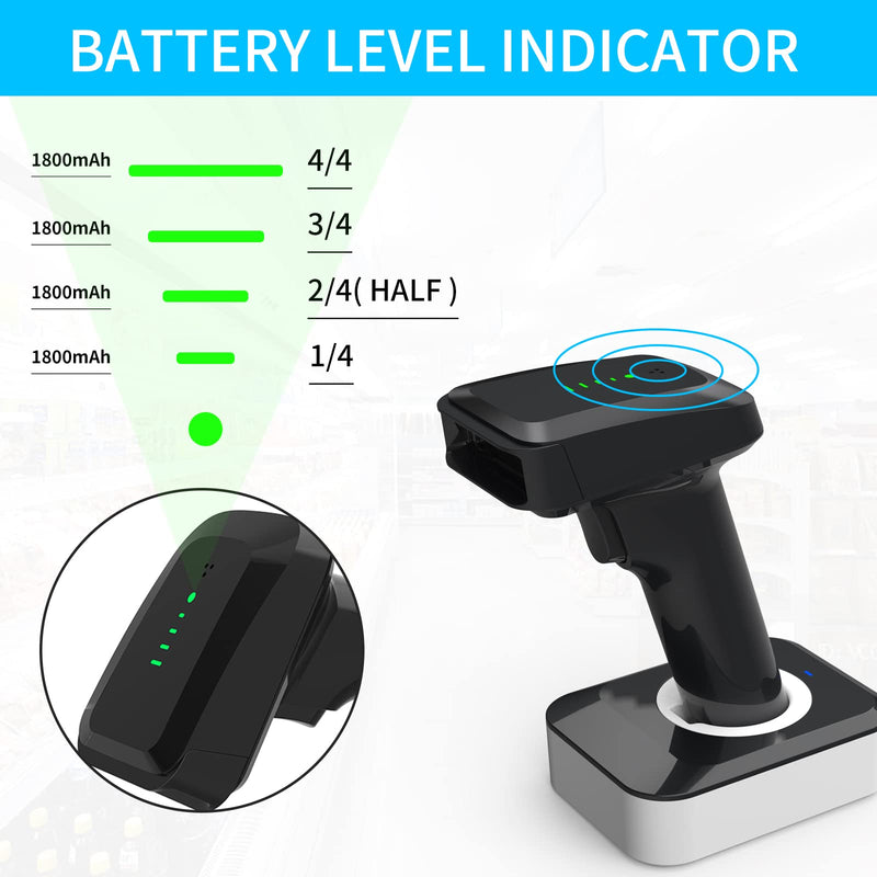 [Australia - AusPower] - Alacrity 2D QR 1D Wireless Barcode Scanner with Battery Level Indicator, Bluetooth/2.4GHz/USB Connections 3 in 1 Hands Free Barcode Reader with Charging Base, 1900-4 Laser Bluetooth 