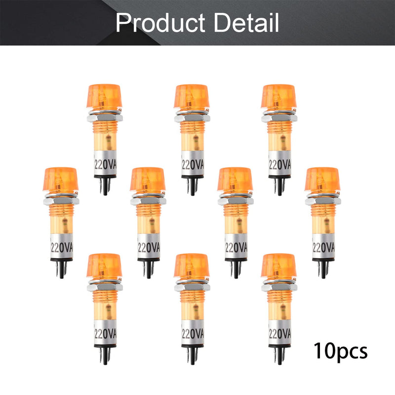 [Australia - AusPower] - Othmro Signal Indicator Dash Light DC 220V, Neon LED Bulbs XD10-3 Yellow, 40mm 1.57inch Plastic Shell Panel Mount Signal Pilot Dash Directional Lights 10pcs 