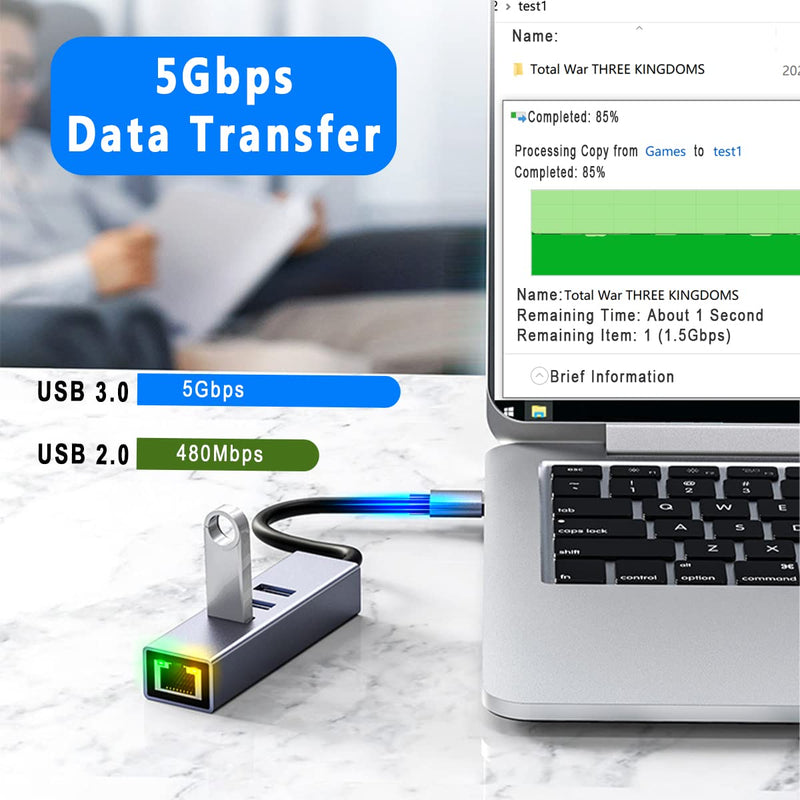 [Australia - AusPower] - USB C to Ethernet Adapter, Type-C to Gigabit Ethernet Adapter, Thunderbolt 3 to 1000Mbps RJ45 Network Adapter Compatible for MacBook Pro/Air 2018 and Later, iPad Pro 2018 and Later, More (Type-C) 