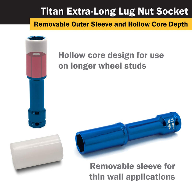 [Australia - AusPower] - Titan 21117 1/2-Inch Drive x 17mm Non-marring Impact Extra-Long Lug Nut Socket XL 17mm 