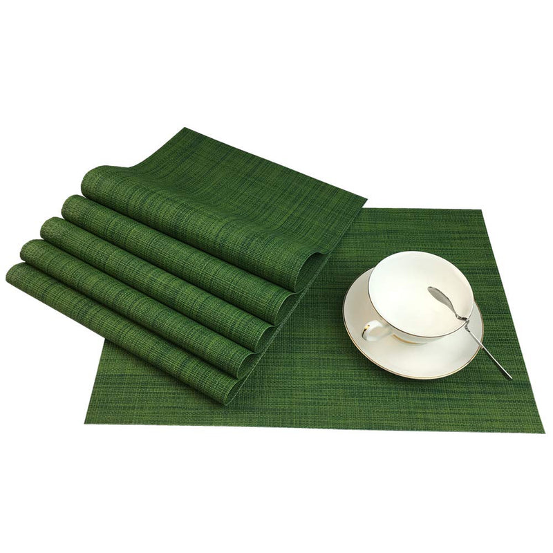 [Australia - AusPower] - Placemats Set of 6 for Dining Table Stain Resistant Washable PVC Kitchen Table Mats Woven Vinyl Wipeable Table Placemat,Easy to Clean(Algae Green) 