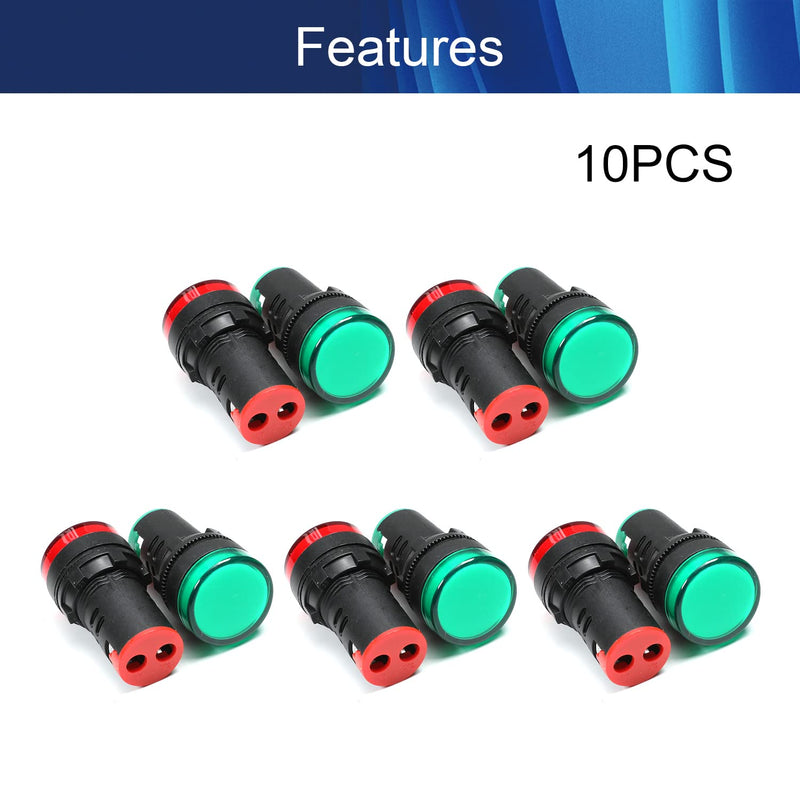 [Australia - AusPower] - Aicosineg Red and Green 110V 87" Hole Diameter Indicator Light Flush Panel Mount for Electrical Control Panel 10Pcs 
