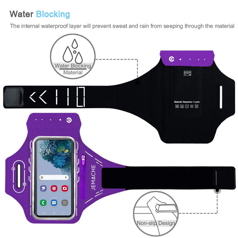 [Australia - AusPower] - JEMACHE Running Armband for Samsung Galaxy S22 Ultra, S21 FE, S20 FE, S22 Plus, S21 Plus, Note 20 Ultra 10 9, Gym Workouts Arm Band with Earbuds Holder (Purple) 6.9" Purple 