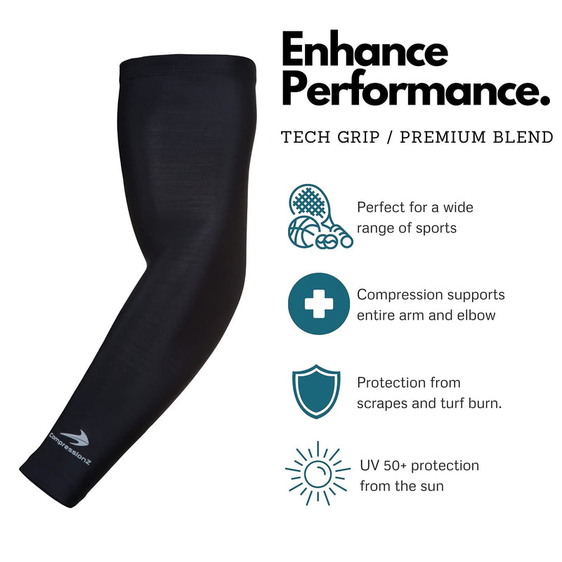 [Australia - AusPower] - CompressionZ Youth Compression Arm Sleeves - Sports Sleeve For Kids Boys Girls Black Youth Small 6"-7.5" 