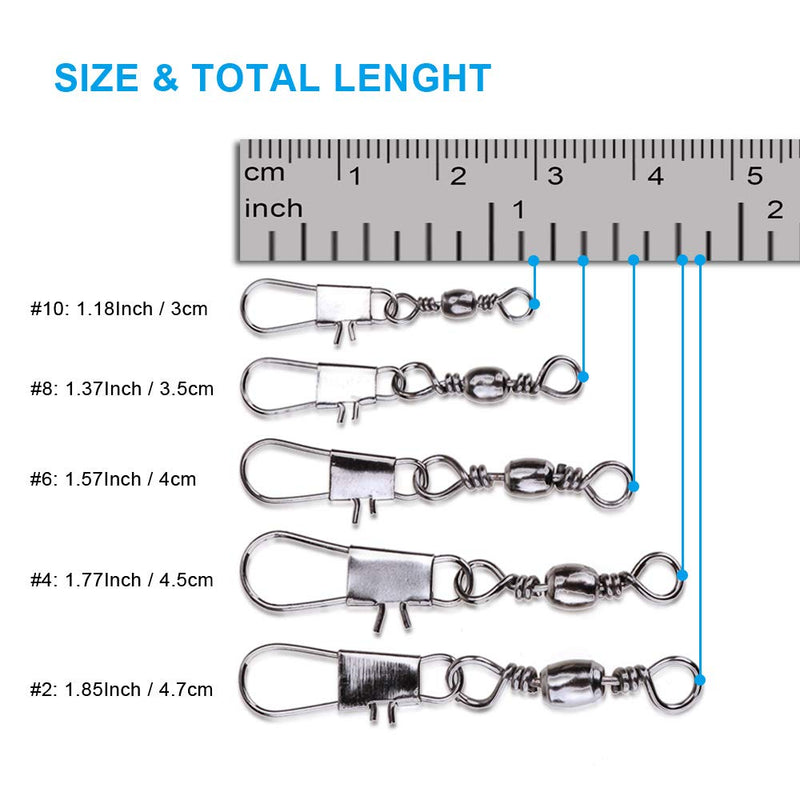 [Australia - AusPower] - MOBOREST 200PCS Barrel Snap Swivel Fishing Accessories, Premium Fishing Gear Equipment with Ball Bearing Swivels Snaps Connector for Quick Connect Fishing Lures 